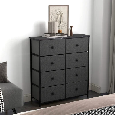 Cómoda 8 Cajones Efecto Mármol, 80x30x81 Cm, Negro