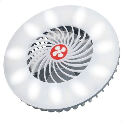 Lámpara LED Portátil 3 en 1 Recargable con Ventilador y Batería Externa, 17x6x17 Cm, Blanco
