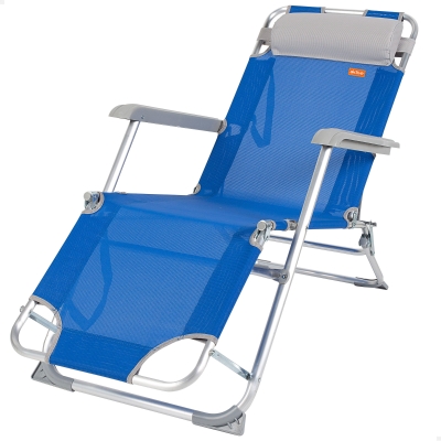 Tumbona Plegable Playa Reclinable 3 Posiciones con Cojín Extraíble, 47x153x33 Cm, Azul