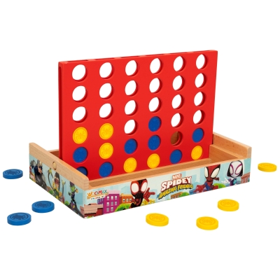 Juego 4 en Raya de Madera WOOMAX Spidey, 24x15x16 Cm, Azul y Amarillo