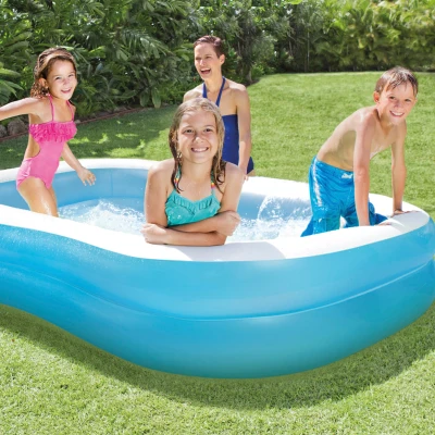 Piscina Hinchable Familiar Rectangular 2 Anillos Vinilo 0,30 Mm, 203x152x48 Cm, Azul