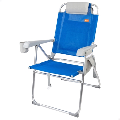 Silla de Playa Plegable Superresistente Reclinable 48x65x100 Cm, Azul y Gris