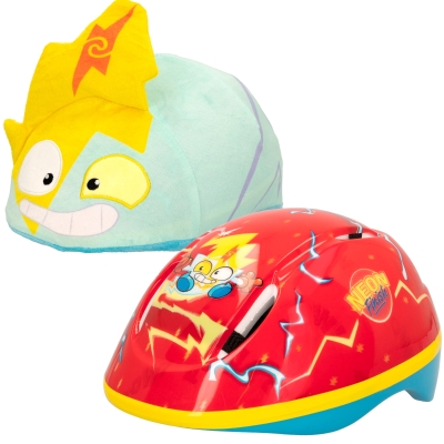 Casco Infantil SuperThings con Funda de Peluche 3D Neon Blast, 20x26x13 Cm, Rojo, Amarillo y Azul