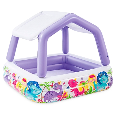 Piscina Hinchable Infantil con Toldo Extraíble, 157x157x122 Cm, Blanco y Lila