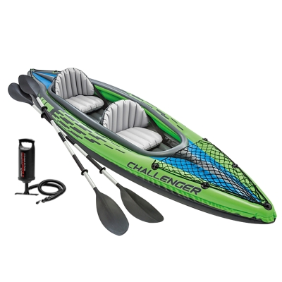 Kayak Hinchable Challenger K2 2 Plazas I-Beam y Suelo Hinchable, 351x76x38 Cm, Verde, Negro y Azul