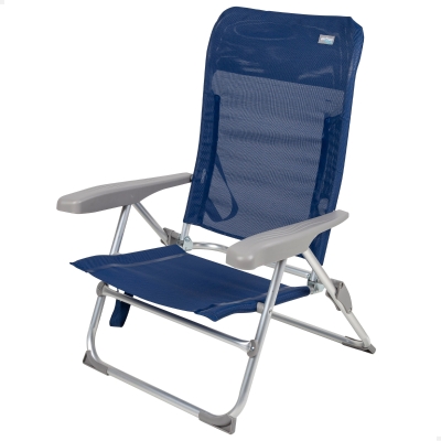 Silla de Playa Plegado Slim Multiposición, 47x56x89 Cm, Azul Marino