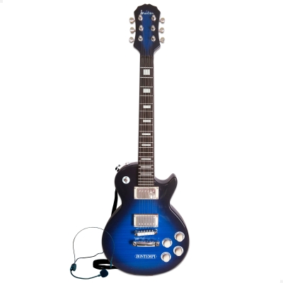 Guitarra Eléctrica de Juguete con Micrófono Auricular y Bluetooth, 24x6,5x72,5 Cm, Azul y Negro