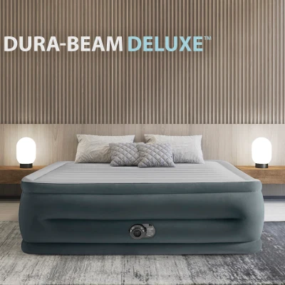 Colchón Hinchable Doble Elevado con Hinchador Eléctrico, 152x203x56 Cm, Gris