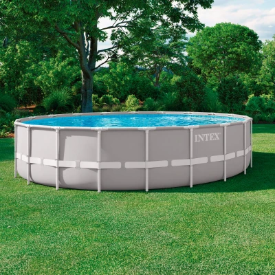 Piscina Desmontable Redonda Prisma Frame Intex con Depuradora, 610x132 Cm, Azul y Gris