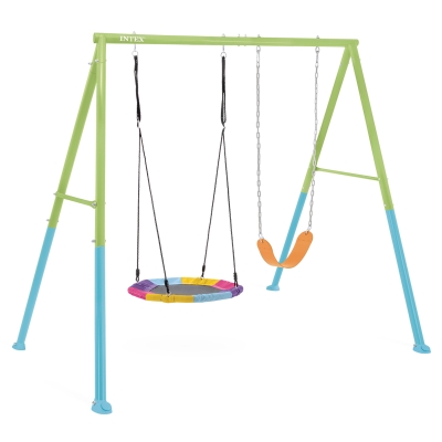 Columpio Infantil INTEX Nido y Cadenas Ajustables, 254x235x200 Cm, Verde, Azul y Naranja