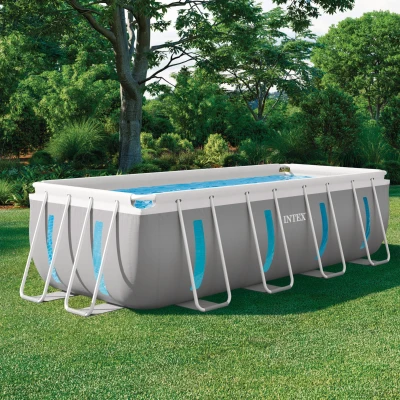 Piscina Desmontable Rectangular Clearview con Ventanas y Depuradora, 400x200x122 Cm, Gris Claro