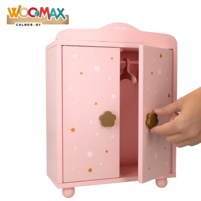 Armario de Madera para Muñecas con 3 Perchas, 24x11x32,5 Cm, Rosa