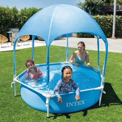 Piscina Desmontable Hexagonal 700 L con Toldo UPF 50+ y Estructura Metálica, 183x183x38 Cm, Azul