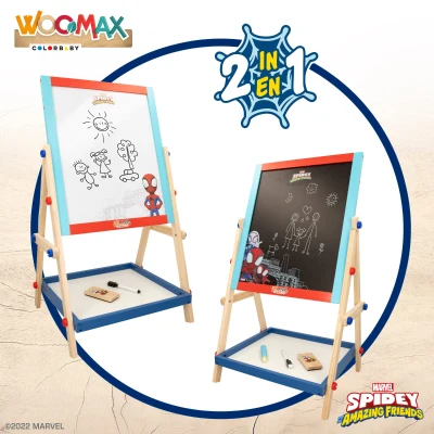Pizarra Caballete Infantil Woomax 2 en 1 Doble Cara, 40x31,5x64,5 Cm, Multicolor