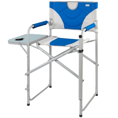 Silla de Director Plegable XL con Mesa Lateral y Reposapiés, 58x57x103 Cm, Azul y Gris