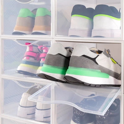 Pack 6 Cajas para Zapatos Transparentes Apilables Antivuelco, 23x33,5x14,5 Cm, Blanco