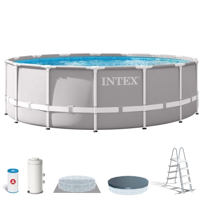 Piscina Desmontable Redonda Prisma Frame con Depuradora 3.785 L/h, 457x457x122 Cm, Azul y Gris Claro