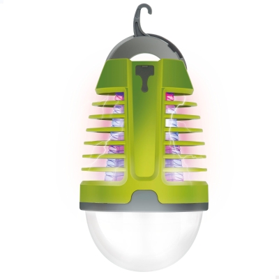 Lámpara Antimosquitos LED 2 en 1 Recargable, 9x9x15 Cm, Verde y Gris