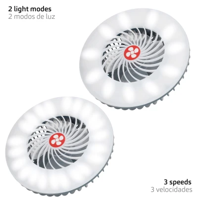 Lámpara LED Portátil 3 en 1 Recargable con Ventilador y Batería Externa, 17x6x17 Cm, Blanco