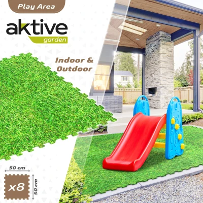 Suelo Protector Puzle Aktive 8 Piezas, 50x50x0,4 Cm, Verde