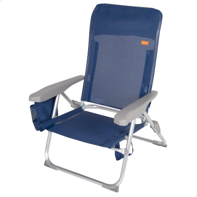 Silla de Playa Plegado Slim Multiposición con Cojín y Bolsillo, 47x58x87 Cm, Azul Marino