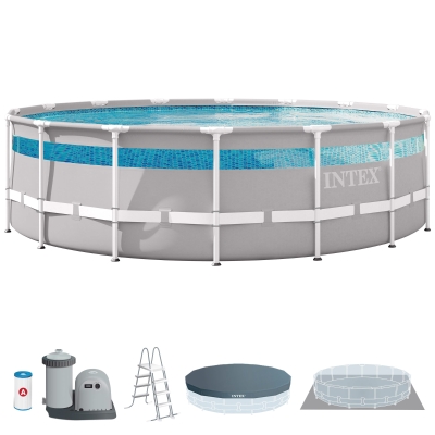 Piscina Desmontable Prism Frame Clearview con Depuradora 5,678 L/h, Ø488x122 Cm, Gris Claro