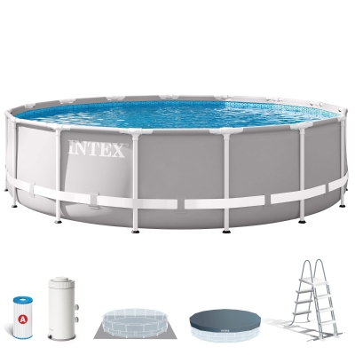 Piscina Redonda Desmontable Prisma Frame con Depuradora, 457x457x107 Cm, Gris Claro