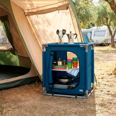Armario Plegable Camping Aktive con Estructura de Acero, 56x46x66 Cm, Azul