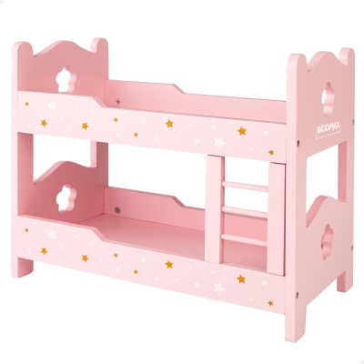 Litera de Madera para Muñecas Doble con Escalera, 31x16x26 Cm, Rosa Palo