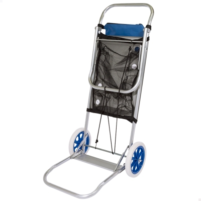 Carrito Playa Plegable 2 en 1 Aluminio, 47x50x100 Cm, Gris y Azul