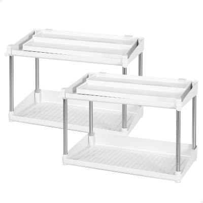 Pack 2 Organizadores de Especias Doble Altura con Bandeja Extraíble, 37,5x19x25,5 Cm, Blanco