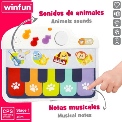 Piano para Bebés Multisensorial con Teclas y Luz, 43x4,5x32 Cm, Multicolor