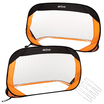 Pack de 2 Porterías de Fútbol Plegables Pop-Up, 120x80x80 Cm, Negro y Naranja
