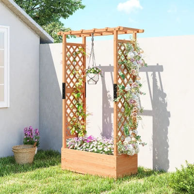 Outsunny Fir Wood 110 x 44 cm Planter and Trellis Garden Bed