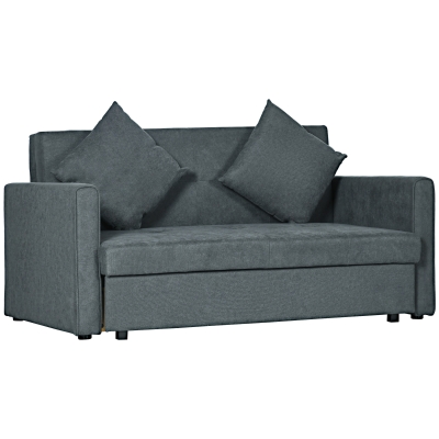 HOMCOM 2 Seater Sofa Bed with Hidden Storage, Pull Out Convertible Bed Settee, Modern Snow Flannel Loveseat Sofa Sleeper with 2 Cushions for Living Room, Guest Room, Dark Grey