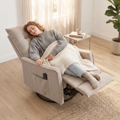 HOMCOM Chenille Recliner Chair Massage Heat Swivel Rocking Brown