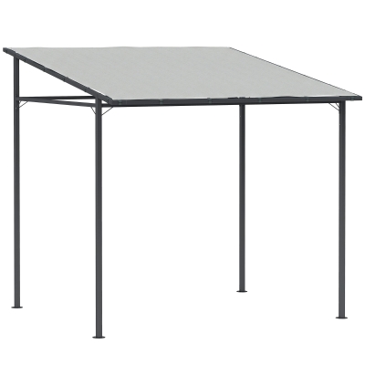 Outsunny 2.4 x 2.4 m Wall Mounted Pergola Gazebo with PA Coating Fabric, Metal Frame, UPF30+, Lean to Garden Gazebo, Light Grey