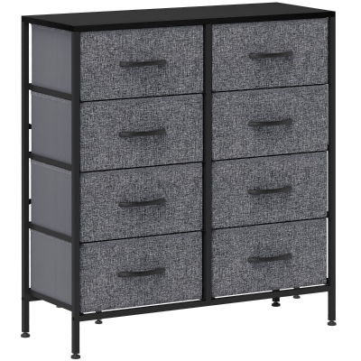 HOMCOM Fabric Chest of Drawers, Industrial Bedroom Dresser with 8 Fabric Drawers, Steel Frame and Wooden Top for Nursery, Living Room, Hallway, Black