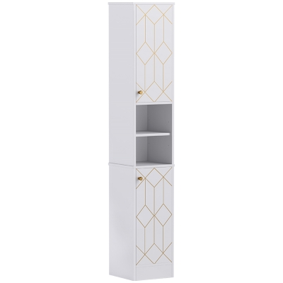 HOMCOM Tall Bathroom Storage Cabinet with Doors, Slim Bathroom Storage Unit with Adjustable Shelves, Freestanding Bathroom Storage Unit, White