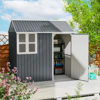 Outsunny 7 x 6ft Galvanised Garden Shed, with Latch - Dark Grey