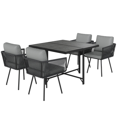 Outsunny 5 Piece Garden Furniture Set, Garden Dining Set with Wood-Plastic Table and 4 Armchairs, Light Grey