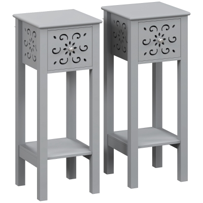 HOMCOM Set of Two Elegant Floral Cut-Out Side Tables - Grey