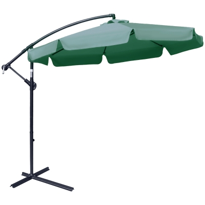 Outsunny 2.7m Garden Banana Parasol Cantilever Umbrella with Crank Handle and Cross Base for Outdoor, Hanging Sun Shade, Green