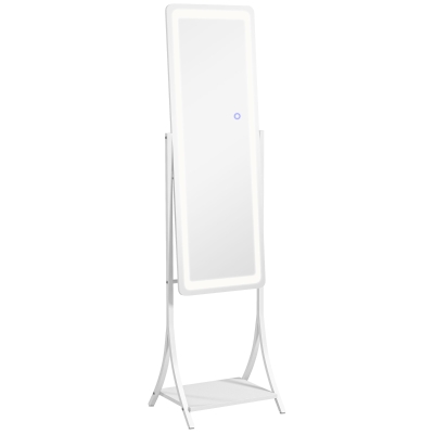HOMCOM Free Standing Dressing Mirror with LED Lights, Full Length Mirror with 3 Temperature Colours and Storage Shelf