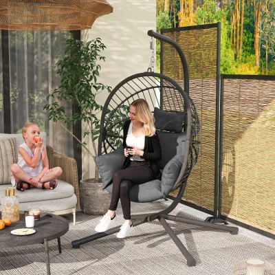 Outsunny Scaun Suspendat de Exterior, cu Pernă, Tip Ou, 120 cm x 106 cm x 188 cm, Gri