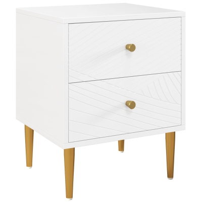 HOMCOM Elegant Two-Drawer Bedside Table - White/Gold-Tone