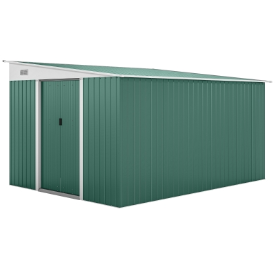 Outsunny Garden Metal Storage Shed Outdoor Metal Tool House with Double Sliding Doors and 2 Air Vents, 11.3x9.2ft, Green