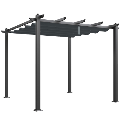 Outsunny 3 x 3m Aluminium Pergola, with Retractable Roof - Dark Grey