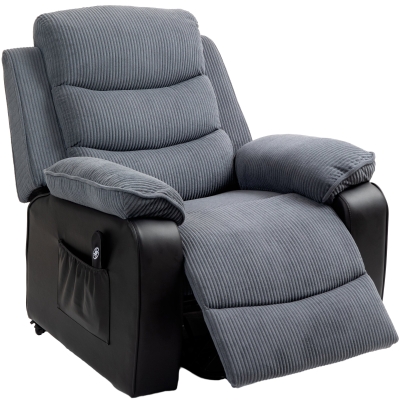 HOMCOM Overstuffed Corduroy Electric Lift Recliner Chair - Dark Grey
