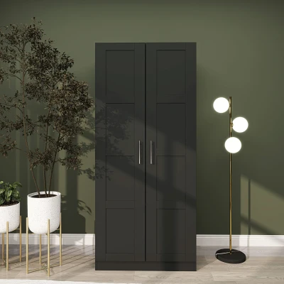 HOMCOM Double Panel Door Wardrobe, with Shelves - Black